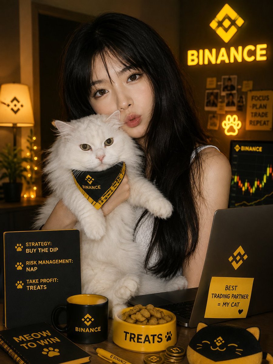 SyedaAiman59089's tweet photo. I never planned on having a crypto trading partner this cute.

But Milo somehow claimed the Binance scarf climbed into my arms and now acts like he owns the whole setup. Every time I open my charts, he gives me the same look Enough trading. Where are my treats?😂

Buy the dip: His idea
Risk management: Nap
Take profit: Treats

Maybe Milo has the better strategy after all. Sometimes the smartest move is simply knowing when to step away from the charts, breathe, and enjoy the moment.

Every trader needs a Milo. 🐱💛

#BinanceCat #Binance