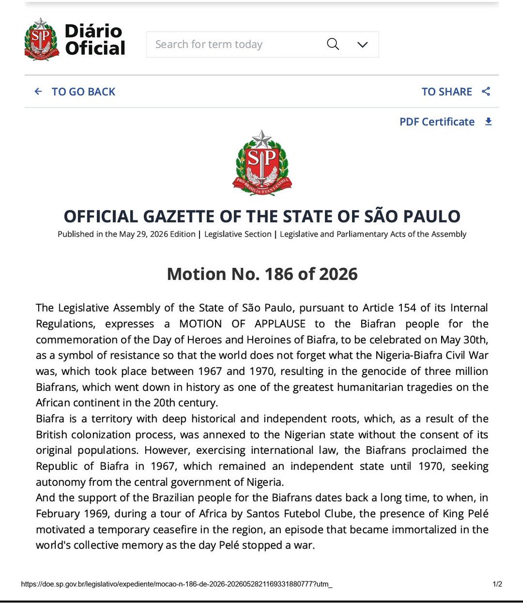 USBGovernment's tweet photo. TO THE INTERNATIONAL COMMUNITY

August 8, 2026

Nigeria’s Ongoing Aggression and Genocide Against the Biafran People

Anyone telling you that Nigeria’s invasion, unlawful annexation, aggression, and ongoing systematic genocide against the United States of Biafra is an “internal crisis” is an enemy of the Biafran people and of humanity.

The 1967–1970 Biafran genocide was also labelled an “internal crisis,” and the world watched as over 3 million Biafrans were massacred. That failure has led to the massacre of over 6 million Biafrans today.

The world must do better now. Our interrupted sovereignty was restored on November 29, 2024, and we stand firmly on the principle ex injuria jus non oritur: no legal right can arise from an unlawful act.

Killing and raping Biafrans into submission does not erase our nationality, our identity, or our nation, or the continuity of our Government.

Dr Ngozi Orabueze (@ngoziora )
Deputy Prime Minister
United States of Biafra