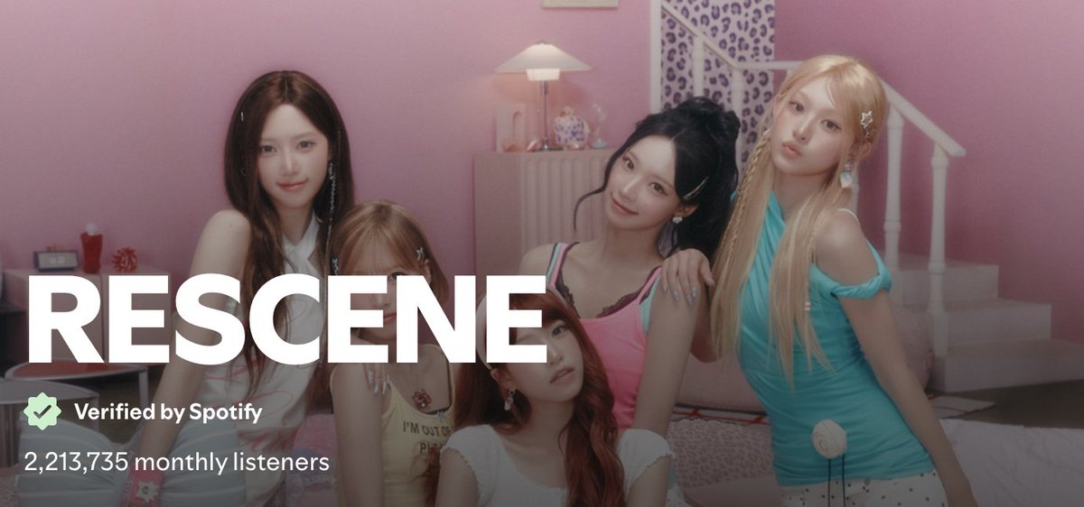 ResceneSpotify's tweet photo. .@RESCENEofficial reaches a new peak of 2,213,735 monthly listeners on Spotify 🩷 

#RESCENE #리센느 #リセンヌ 
#PrettyGirl https://t.co/IgPu09QHA7