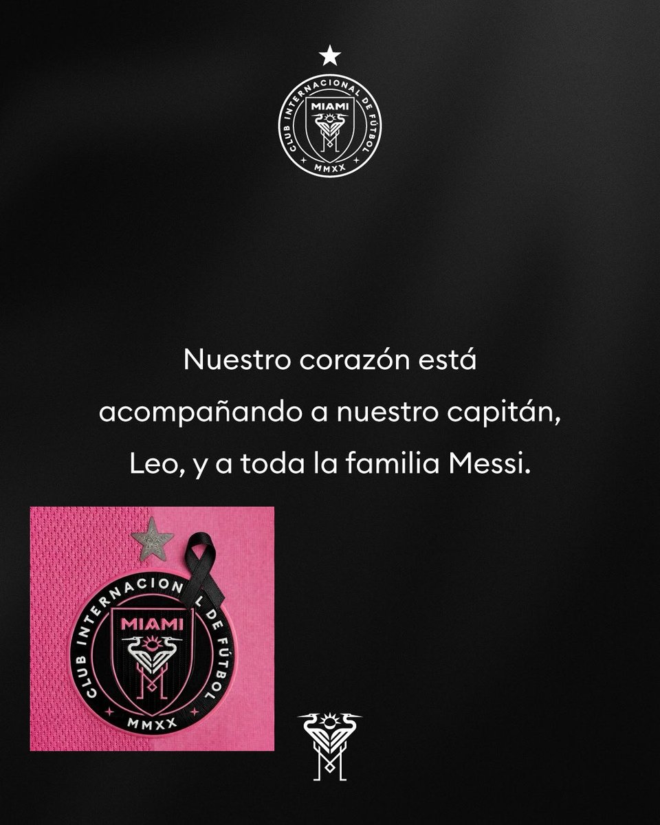 DiarioOle's tweet photo. Las condolencias del Inter Miami por el fallecimiento de Jorge Messi, padre de Lionel. El club agregó un lazo de luto a su escudo tradicional. https://t.co/SDvqjplvAV
