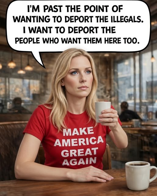 KennethFCrowe1's tweet photo. SHE SAID WHAT WE'RE ALL THINKING! ☕️🇺🇸

"I'M PAST THE POINT OF WANTING TO DEPORT THE ILLEGALS. I WANT TO DEPORT THE PEOPLE WHO WANT THEM HERE TOO."

And MILLIONS of Americans agree!

We are SICK and TIRED of open borders, sanctuary cities, and politicians who put illegals FIRST and Americans LAST!

If you love this country, you defend its borders. PERIOD.

If you want open borders, why don't YOU leave and take them with you?!

This woman in her MAGA shirt has more courage than half of Washington, D.C. combined!

If you stand for DEPORTATIONS, CLOSED BORDERS, and AMERICA FIRST —

Drop a 🇺🇸 and SHARE this! Let's make it go VIRAL!

#MakeAmericaGreatAgain #DeportThemAll #AmericaFirst #CloseTheBorder