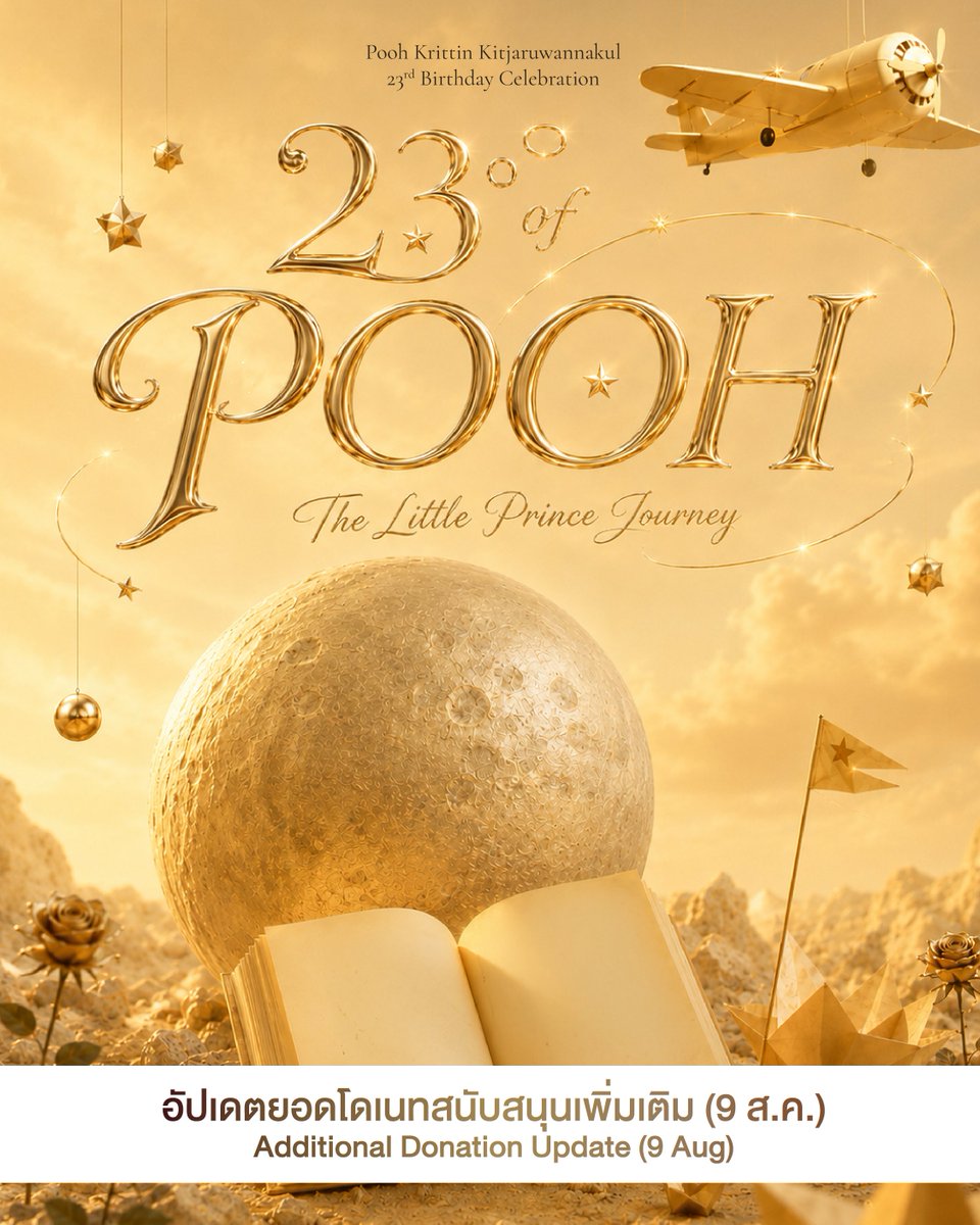 poohkt_fanclub's tweet photo. [อัปเดต] ยอดสนับสนุนเพิ่มเติมงาน 23° of POOH Party
ณ วันที่ 9 สิงหาคม 2569

ขณะนี้มียอดเงินคงเหลือสำหรับดำเนินการ 17,955.68 บาท โดยยังมีค่าใช้จ่ายที่ต้องชำระอีก

• ค่าออแกไนซ์ 16,255 บาท
• ค่าโปรดักชัน (ช��างภาพและวิดีโอ) 17,000 บาท

รวมค่าใช้จ่ายคงเหลือ 33,255 บาท
จึงยังขาดอีก 15,299.32 บาท เพื่อปิดค่าใช้จ่ายของโปรเจกต์นี้ให้เรียบร้อย

วันนี้เป็น วันสุดท้ายของการเปิดรับการสนับสนุนเพิ่มเติม แล้วนะคะ 🥹บ้านฯ ขอความร่วมมือจากทุกคนที่สะดวก ช่วยกันอีกคนละเล็กละน้อย เพื่อให้เราสามารถปิดยอดของ 23° of POOH Party ได้อย่างสมบูรณ์ และพร้อมเดินหน้าสู่โปรเจกต์ถัดไปไปด้วยกันค่ะ 🩷

ขอบคุณทุกแร��สนับสนุนที่ช่วยกันมาตลอดการเดินทางครั้งนี้นะคะ

- - - - - - - - - - - - - - - - - - - - - - - - - - - - - -
[UPDATE] Additional Donation Update for 23° of POOH Party | As of 9 August 2026

The current available balance is 17,955.68 THB, with the following outstanding expenses remaining:

• Organizer fee: 16,255 THB
• Production fee (Photography & Video): 17,000 THB

Total remaining expenses: 33,255 THB
Funding gap: 15,299.32 THB

Today is the final day for additional donations 🥹

For anyone who is able to contribute, we would truly appreciate your support, no matter the amount, to help us close the remaining expenses for 23° of POOH Party.

We hope to complete this project together before moving forward to our next project, so that the next journey can continue smoothly. 🩷

Thank you so much for every bit of support throughout this journey.

#23DegreeOfPOOHParty