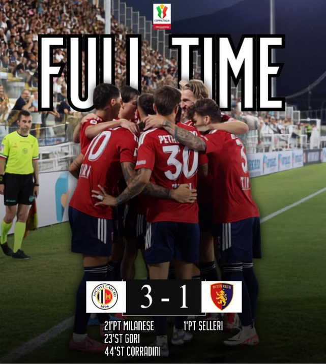 SerieCfr's tweet photo. Le joli coup de Catane, et Ascoli assure pour la B !

Ce soir se jouaient les tours préliminaires de la Coupe d'Italie où l'on retrouvait deux clubs de Serie C. Catane a réalisé le joli coup en gagnant aux tirs au but contre Vicenza, tandis que Potenza s'incline contre Ascoli. https://t.co/gWc98HccxR