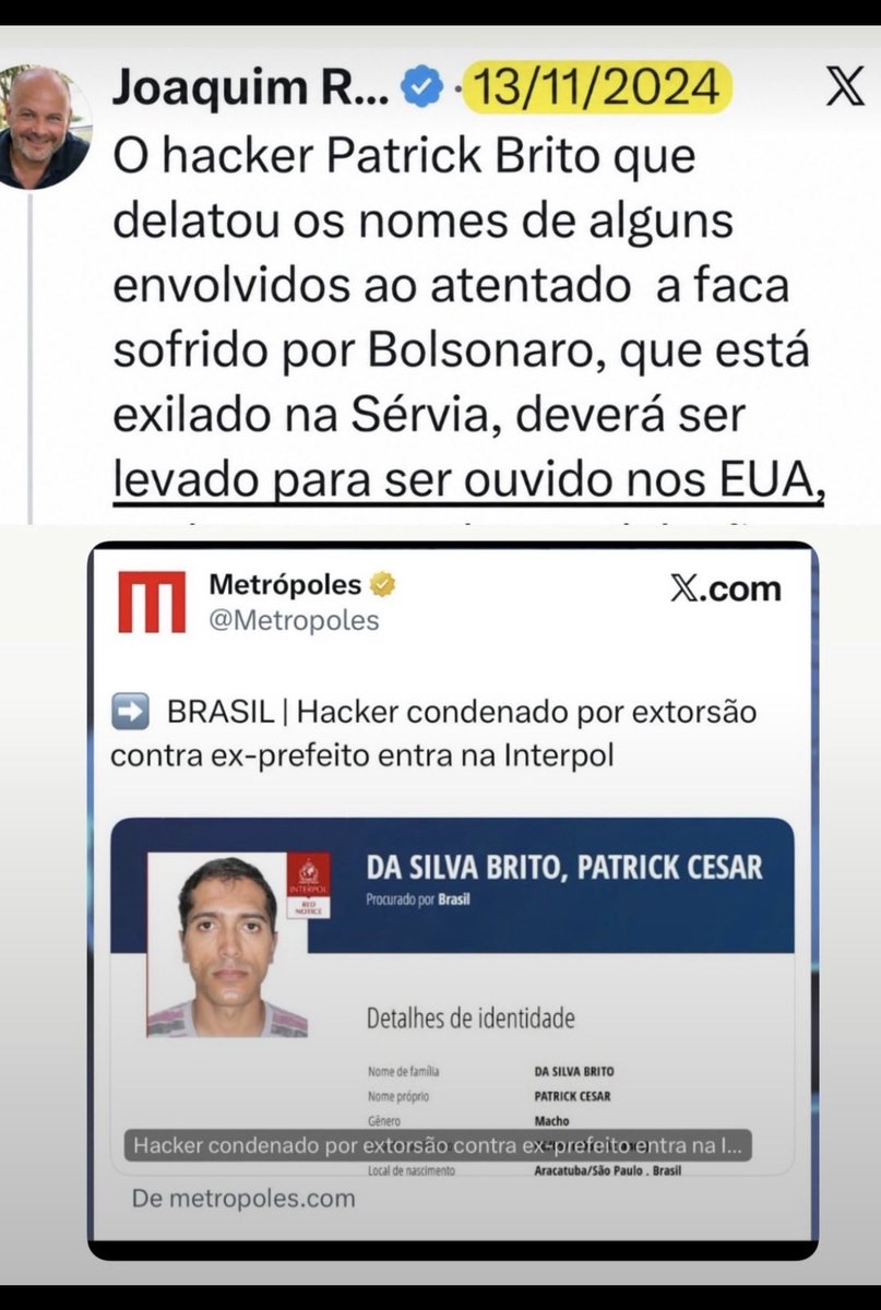 joaquimrib1801's tweet photo. O hacker Patrick Silva disse que foi contratado para gravar ligações telefônicas de Adélio Bispo cinco meses antes da facada a Bolsonaro. De posse  dessas gravações, procurou Alexandre Ramagem, diretor da ABIN à época, que simplesmente ignorou a informação.
O que ele tem a falar poderá surpreender muita gente e esclarecer o crime cometido contra Bolsonaro com a entrega dos nomes de todos os envolvidos.