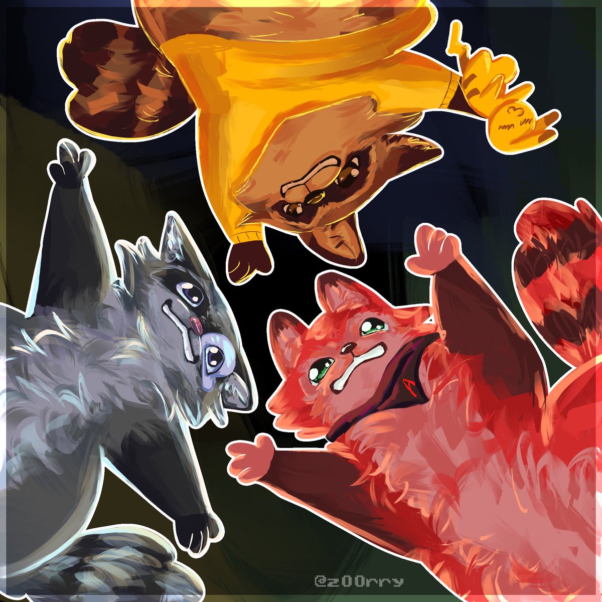 Z00RRY's tweet photo. Aquino, Natalan y Soaring mapaches 🦝 

Un dibujito rápido del juego de los mapaches :3 
#aquinofanart #natalan #soarinngArt https://t.co/bljeOvLaCD