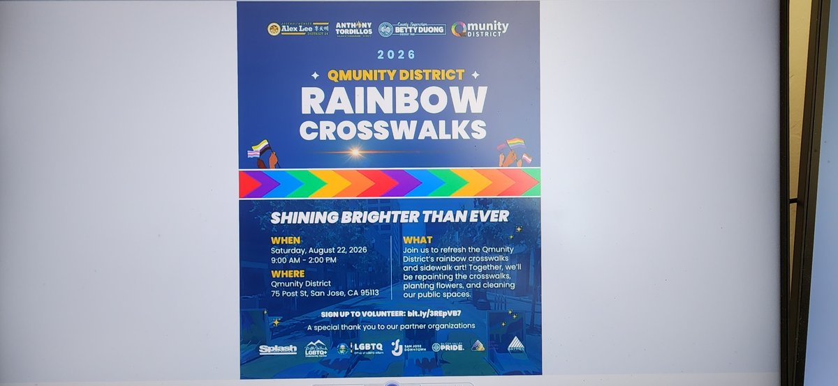 timrandyo's tweet photo. Come join us to beautify the Qmunity District in downtown San Jose. We’re looking forward to making our rainbow crosswalks shine brighter than ever!! Sign up to volunteer: https://t.co/qcczk5PBxE. https://t.co/4BdJNXbDHC