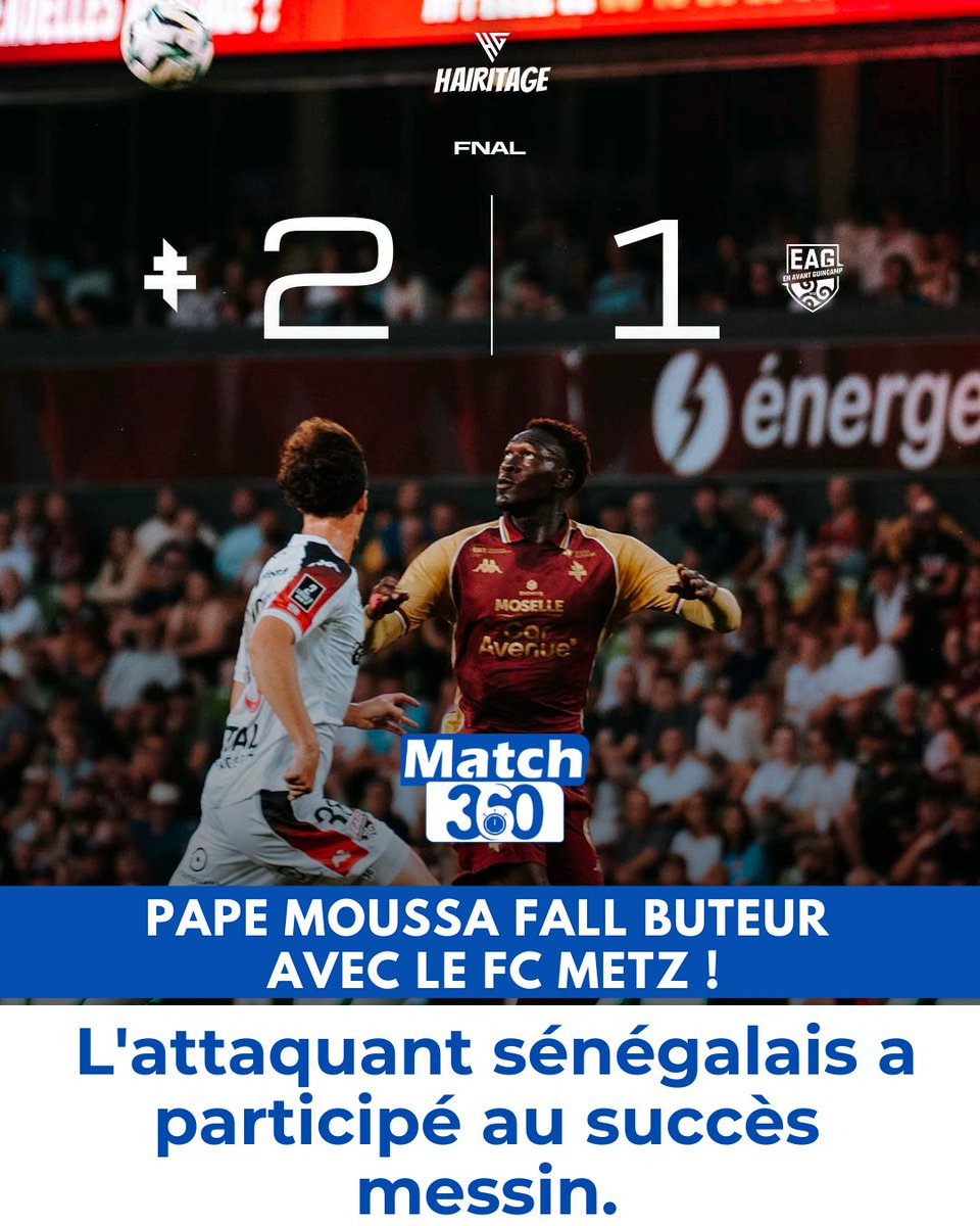 Match360TV's tweet photo. 🔴⚪ Le FC Metz s'impose 2-1 face à Guingamp, avec Pape Moussa Fall 🇸🇳 buteur dans cette rencontre.

Un nouveau but pour l'attaquant sénégalais ! 👏🇸🇳

#PapeMoussaFall #FCMetz #Senegal #Ligue2 #Football #Match360 https://t.co/QOMDifCT8r