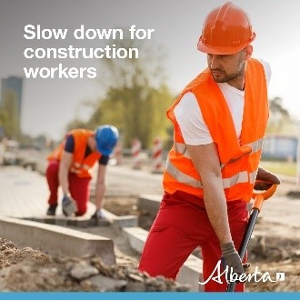 ABTransComm's tweet photo. Construction zone ahead: follow posted speeds, obey flag people and merge early to keep traffic moving. Stay calm and give others space. https://t.co/12cnItmBaY