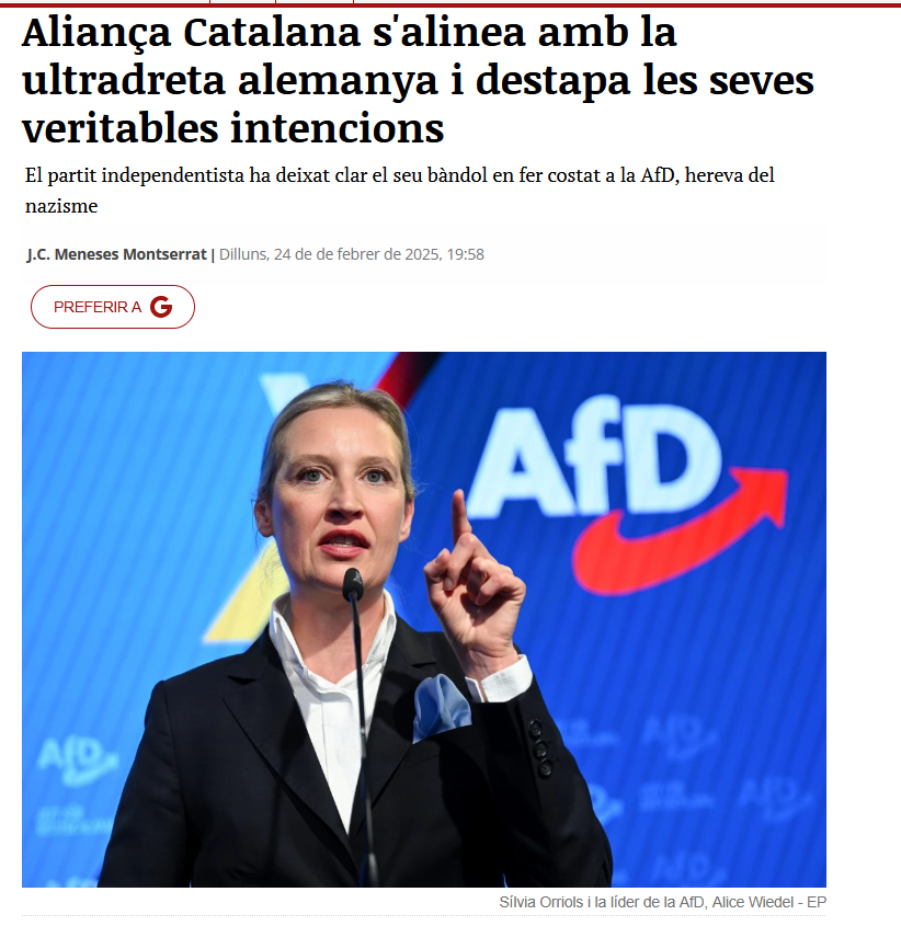 jonacinage's tweet photo. Orriols no és independentista; més de la meitat dels seus votants són contraris a la independència (CEO), molts arribats de Ciutadans, PP, PxC, etc. és un partit  nazisionista "agermanat" amb els nazis de la ADF alemanya. https://t.co/CJSFIKqT1N