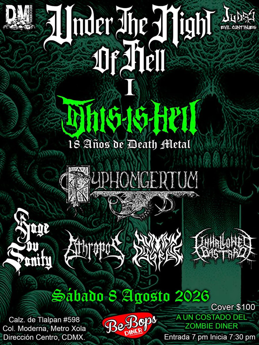 BBeat105's tweet photo. Hoy, 8 de agosto, están estos shows:

- #RapedGod666 en el #FVCKOFFROOM.

- En #ZombieDiner, #LaNocheDeLaCihuacoatl con #Hierophany.

- En @circovolador, 5to aniversario de #MetallionRadio.

- En #BeBopsDiner, 18 años #ThisIsHell.

En cuáles los veremos?

#StayBlast
#BlastBeat105 https://t.co/Nb1nkS2w65