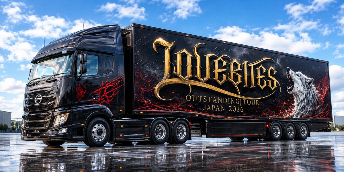 583zqwAU2P10545's tweet photo. OutstandingTour🌈🎸🎤🥁🎶🐺
💫✨❤️‍🔥JAPAN2026❤️‍🔥✨💫

🚛8/29福岡～スタート🚚

#LOVEBITES #ツアートラック #AIイラスト https://t.co/XzYgiLt72j