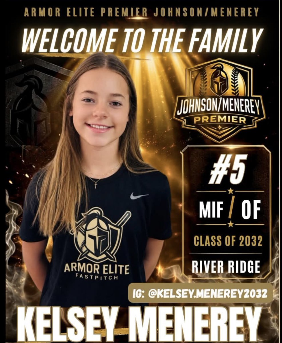 AEPremierJM's tweet photo. ⚔️ROSTER ANNOUNCEMENT ⚔️
Welcome 2032 MIF/OF Kelsey Menerey from River Ridge, GA to Armor Elite Premier!💛🖤
Kelsey brings a different level of energy and chaos to the field.

An all-around player who can impact the game anywhere she lines up, Kelsey covers every inch of the infield and tracks down everything possible in the outfield. Her versatility, athleticism, and ability to make plays wherever she’s needed make her a valuable piece of this team.

At the plate, Kelsey brings power and confidence, while her high softball IQ allows her to make smart decisions on the bases and create opportunities for her teammates. She’s the type of competitor who is always one step ahead and always looking for a way to change the game.

We are beyond excited to have Kelsey as a part of the Armor Elite family and can’t wait to watch her continue to grow in the black and gold!

Welcome to the family, Kelsey! ⚔️💛

#ArmorUp #BeElite
@ArmorEliteFP