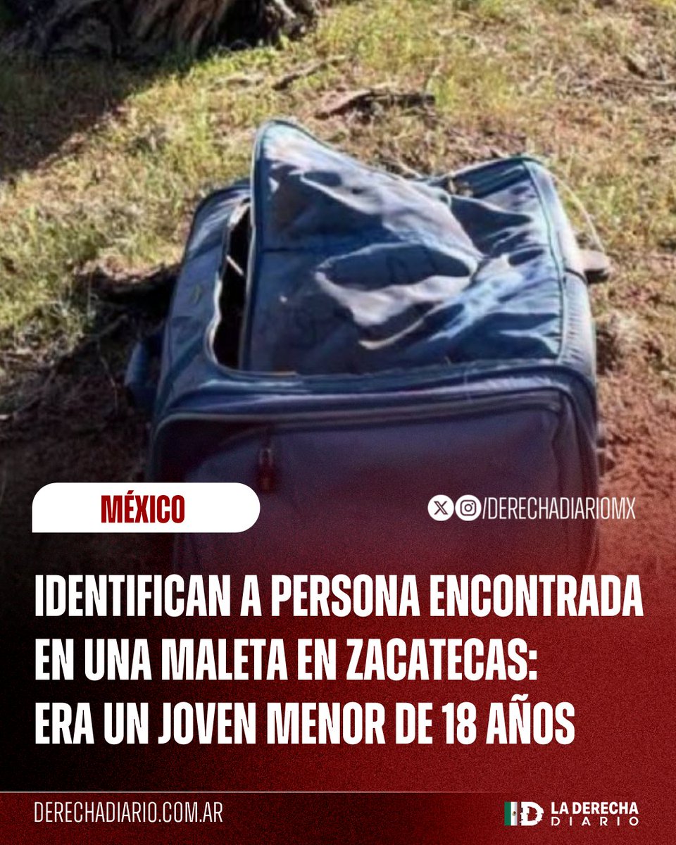 DerechaDiarioMX's tweet photo. 🚨🇲🇽 | VIOLENCIA EN ZACATECAS: El colectivo "Buscadoras Zacatecas" informó que se identificaron los restos encontrados en una maleta abandonada en el municipio de Villanueva. Se trata de José Alejandro Romero, joven de 17 años reportado como desaparecido en febrero de este año. https://t.co/MIVNJs91Ef
