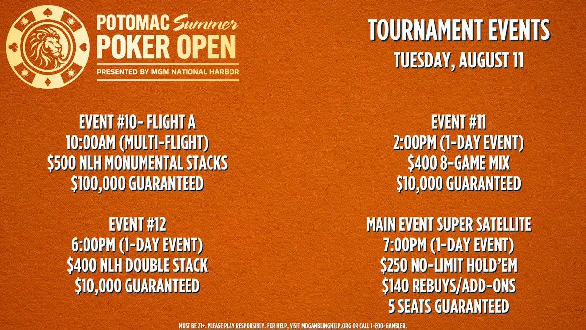 MGMNH_Poker's tweet photo. Tuesday • August 11

Some people play Texas Hold'em.

Others choose 8-Game Mix.

If you like variance, today's your day.

#MixedGames #MGMNHPoker #PSPO2026 https://t.co/wZ1fGphbAv