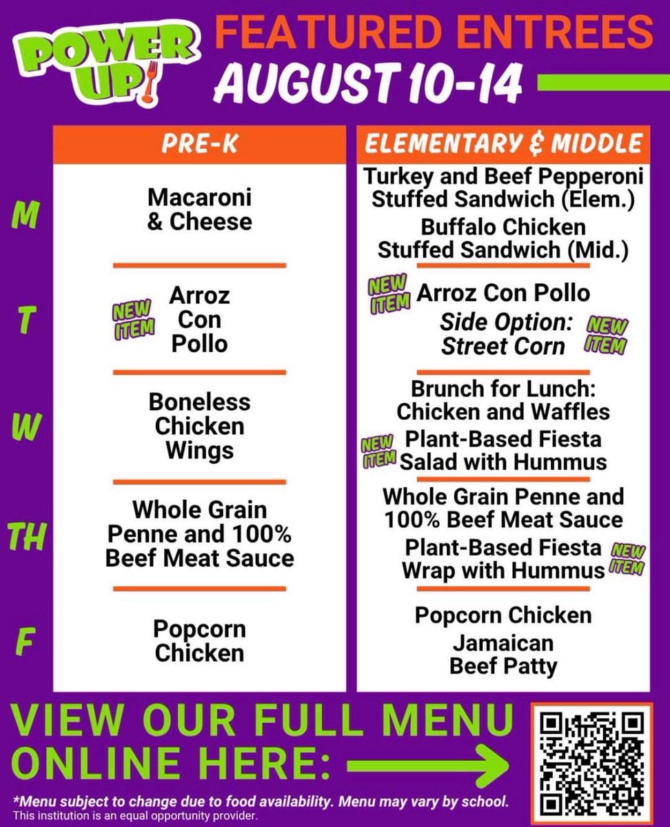 wpewallabies's tweet photo. School starts on Monday 8/10! Here is your lunch menu for week 1...we can't wait to see you! https://t.co/bz0ENXngC3
