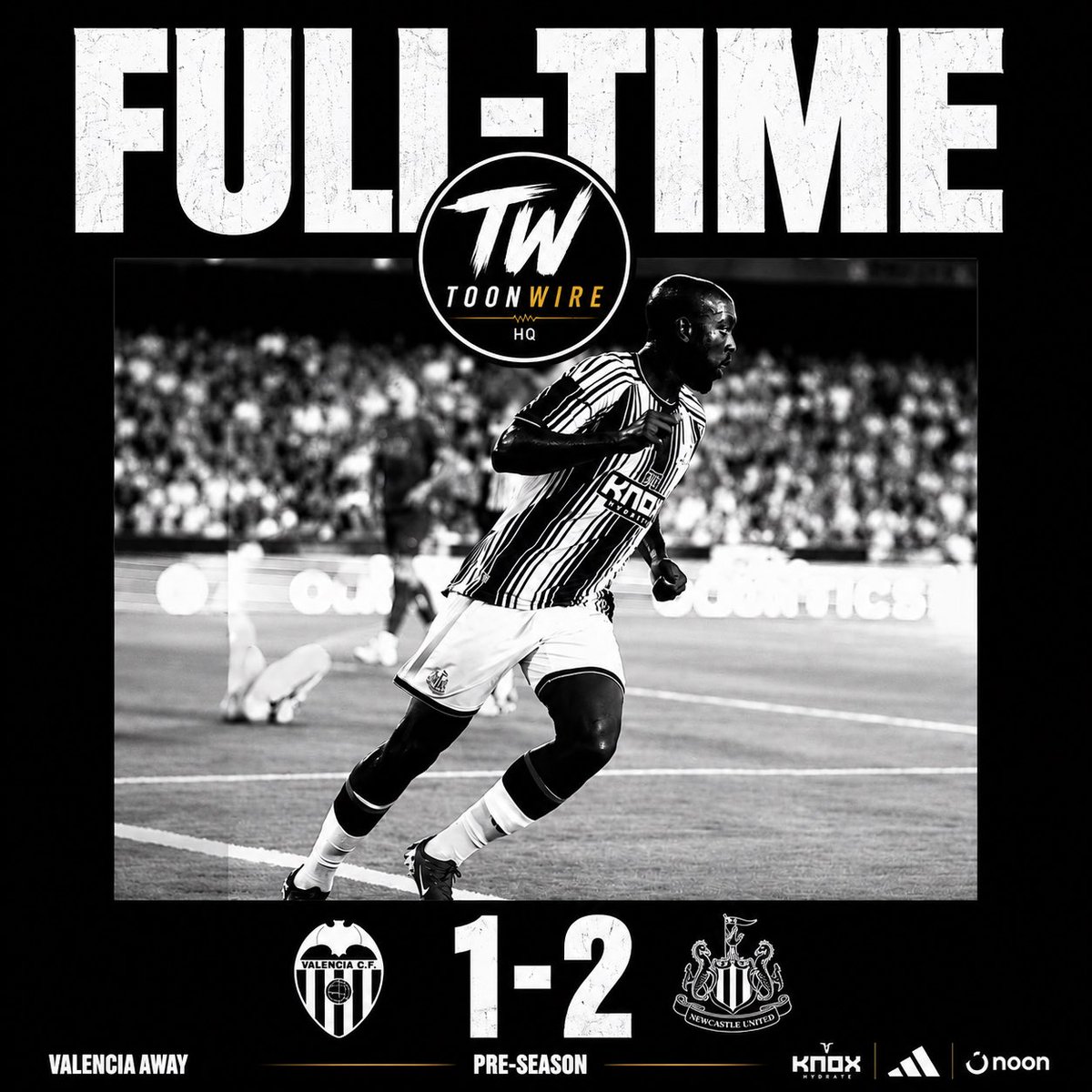 ToonWireHQ's tweet photo. A winning workout at the Mestalla 💪

FULL-TIME! ⚫️⚪️

Newcastle with a 2-1 win over Valencia! 💪

A great comeback after going behind, with Yoane Wissa grabbing both goals to secure the win. ⚽️⚽️

Plenty of positives to take into the new season! 🖤🤍

#NUFC #toonwirehq https://t.co/nNXpJwIwwH