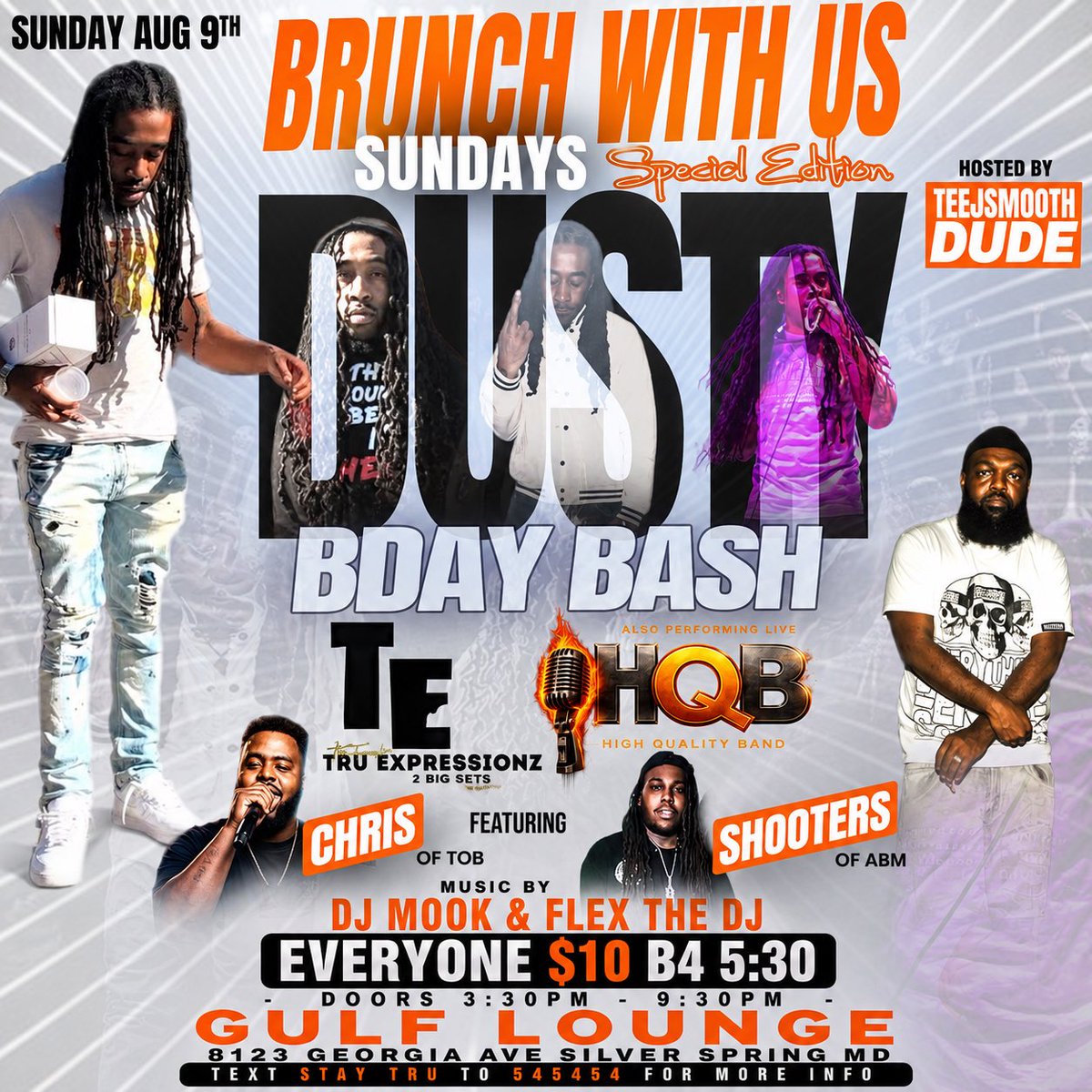 CityDreamzEnt's tweet photo. 8/9 Brunch With Us Sundays *SPECIAL EDITION* Dusty’s bday bash 330pm - 930pm Every1 $10 b4 530pm text STAYTRU to 545454 . There are a few tables left book with us #DM https://t.co/Vk3uFKp2M7