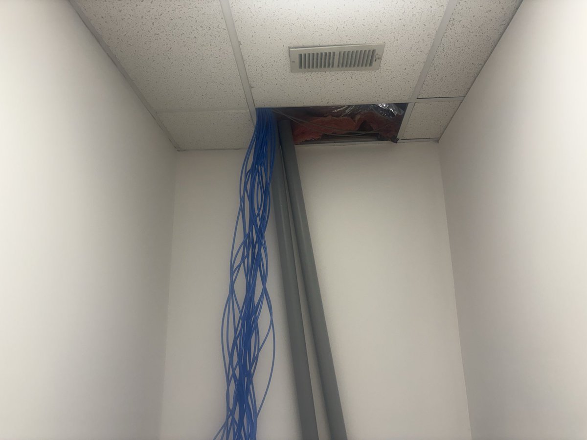Tequila252's tweet photo. Here are a few pictures from our latest job.  This is phase one of running 20 Ethernet cables for Mid Atlantic Eye Physicians.  We also put up a TV and two displays. https://t.co/VS9AEHZQVf