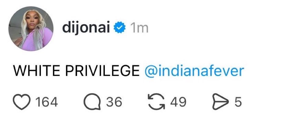 RealSpitfire's tweet photo. Thank God the WNBA players want to stay put of politics. 🙄

This bish assaults Sophie Cunningham, gets ejected and then claims white privilege. 

Who are the real racists? https://t.co/ohBtXZolLz