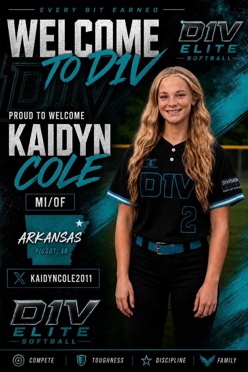 D1Vision_Bandy's tweet photo. We want to welcome Kaidyn Cole and her amazing family to our D1V Family. Kaidyn is a MI/OF  that adds versatility to our defense and power to our batting order! Welcome Cole Family!! We look forward to working with you! 
#D1VElite #EveryBItEarned #KaidynCole2011 #Boomit https://t.co/1p9ACUMzDx