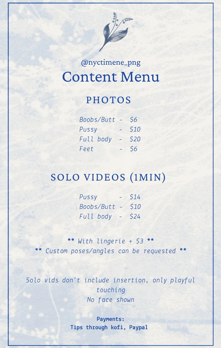 nyctimene_png's tweet photo. first time making a menu since i have so many requests!! 💙
#nsfwtwt #nsfwtwtًً #menu https://t.co/ThdolBO8qi
