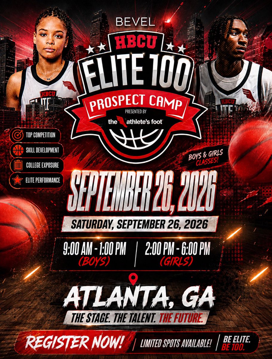 hbcuelite100's tweet photo. The @hbcuelite100 Camp returns Sat., Sept. 26th. Excited to welcome the girls back to camp.
📍Skill Stations
📍College Exposure
📍Games Live Streamed
Click 🔗 to register!
HBCU Boys Camp - https://t.co/HODEgOCvZg
HBCU Girls Camp - https://t.co/o2TP1tqSo6
#hbcuhoops https://t.co/8JlAaG560D