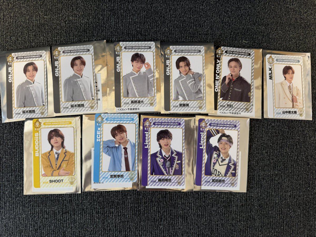 haaatast's tweet photo. EBiDAN THE LIVE 2026 15th Anniversary エビライ
アクキー 両面トレカ 交換

【譲】
アクキー
山中 REI NAOYA 桜木 千田 志賀 近藤 武田

両面トレカ 
山中 REI 武藤 長野 桜木 SHOOT 志賀 森田 武田

【求】 TETTA 竹野

山中は条件の良い方から優先

エビライ13日＞郵送での交換希望 https://t.co/0aWuyIIvbl