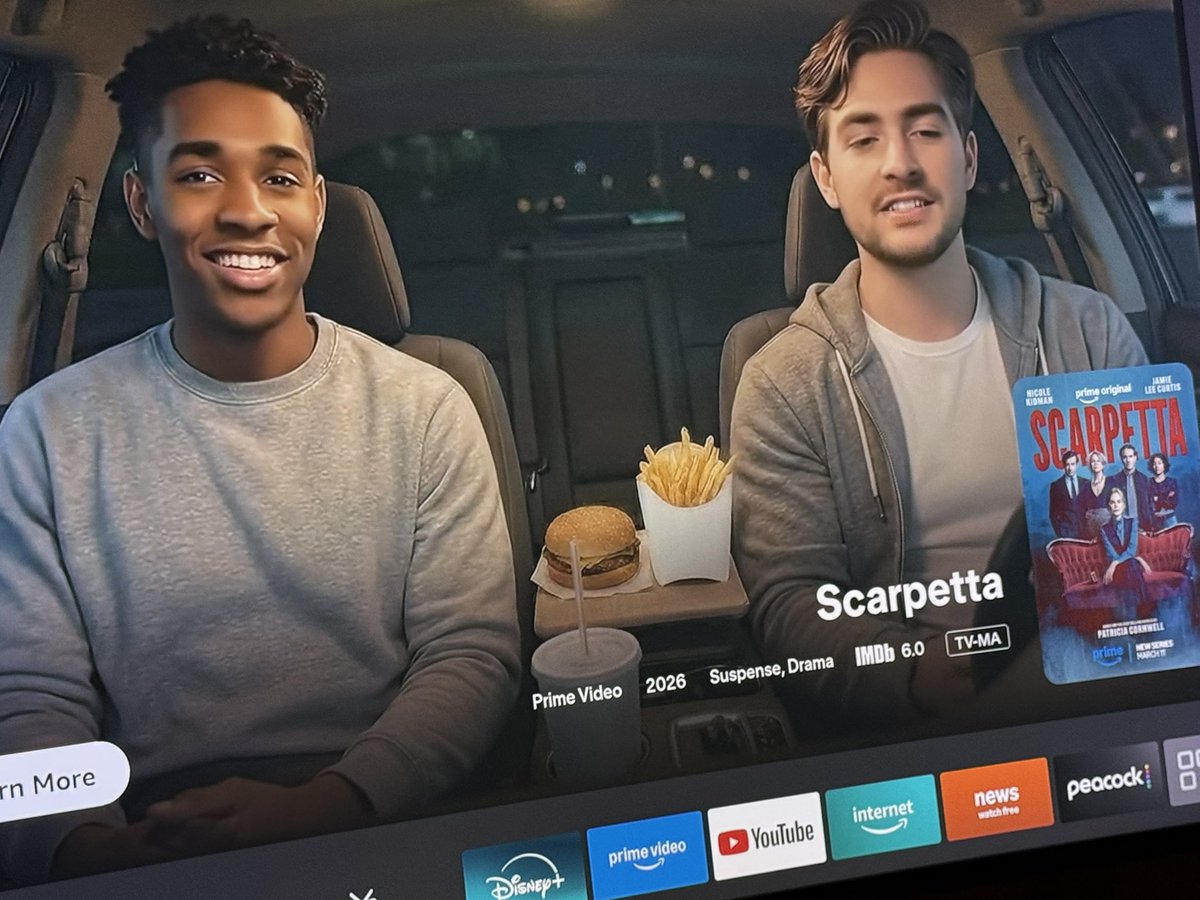 thisJUSTINjames's tweet photo. @amazon @PrimeVideo please stop these atrocious AI-generated ads!!!!  HIRE REAL ACTORS! I’m not an actor, but hire real people. These ads aren’t it. https://t.co/iWOIRDZziA