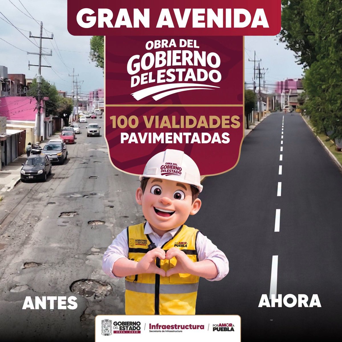 elojopoblano23's tweet photo. 🛣️Con el Programa de Pavimentación de 100 vialidades 2026,✅el #GobiernoDePuebla rehabilitó la Gran Avenida para brindar vialidades más seguras, modernas y de calidad que mejoren la movilidad y el bienestar de las familias poblanas🚧 https://t.co/fARAbEsvrS