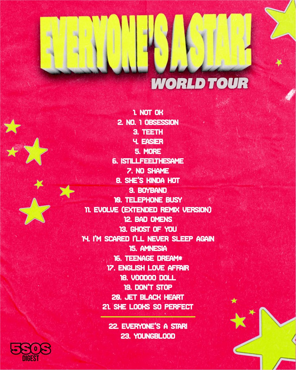 DigestEASTour's tweet photo. ⭐️ EVERYONE’S A STAR! World Tour ⭐️
// SETLIST // • Camden, NJ 
** Tonight’s secret song was Teenage Dream **

#CamdenIsAStar🥫#EASCamden⭐️ https://t.co/ogDBhp7VQp