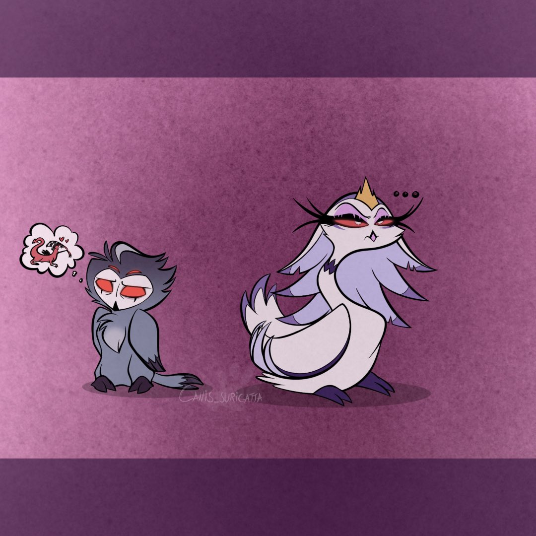 Canis_Suricatta's tweet photo. “Married with children.“
(Couldn‘t find a reliable source for Stella’s species, actually, so I went with a swan - even though she always rather gave me pigeon vibes tbh).

#helluvaboss #stolas #stella #vivziepop https://t.co/a8StZa67OB