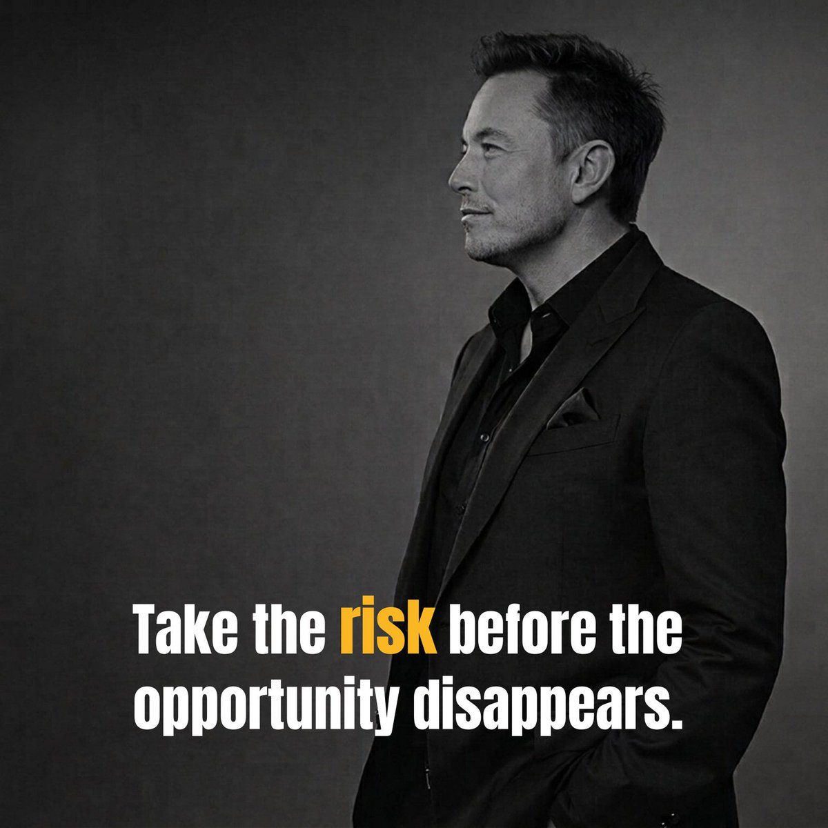 promind1s's tweet photo. Take the risk before the opportunity disappears. #ElonMusk #Risk #Success #Business #Mindset #Entrepreneur #Growth #Motivation
#quotes #motivation #goal #inspiration #promind #trending #viral https://t.co/iMfgsy0KWp