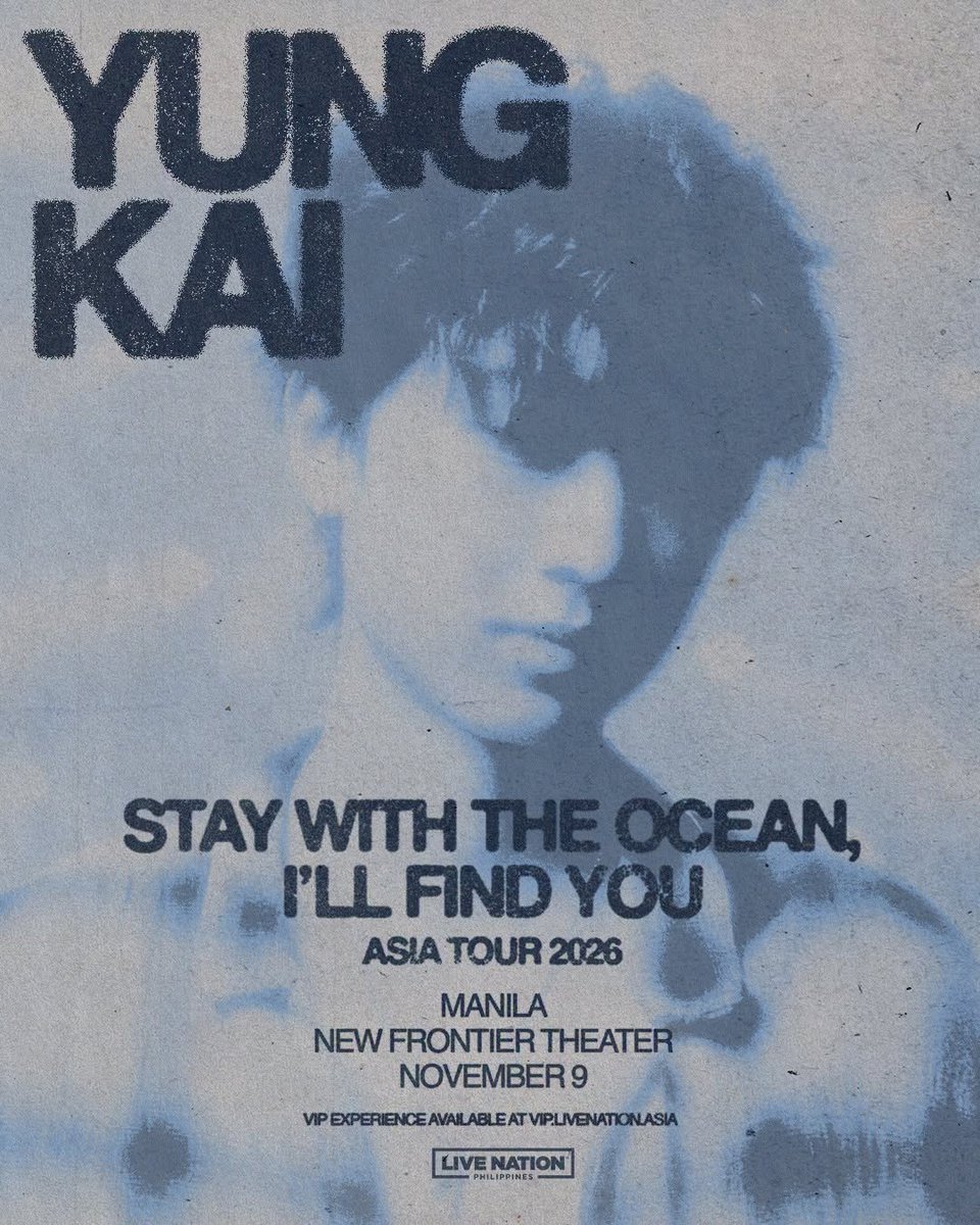 livenationph's tweet photo. Set your alarms! ⏰

General Onsale starts TODAY at 12PM via https://t.co/NfkndnDOaG and Ticketnet outlets.

yung kai - stay with the ocean, i’ll find you: Asia 2026
📅 November 9, 2026
📍 New Frontier Theater

For more details, go to https://t.co/W363tvv92f.

#yungkaiinmanila https://t.co/4KmuKhggei