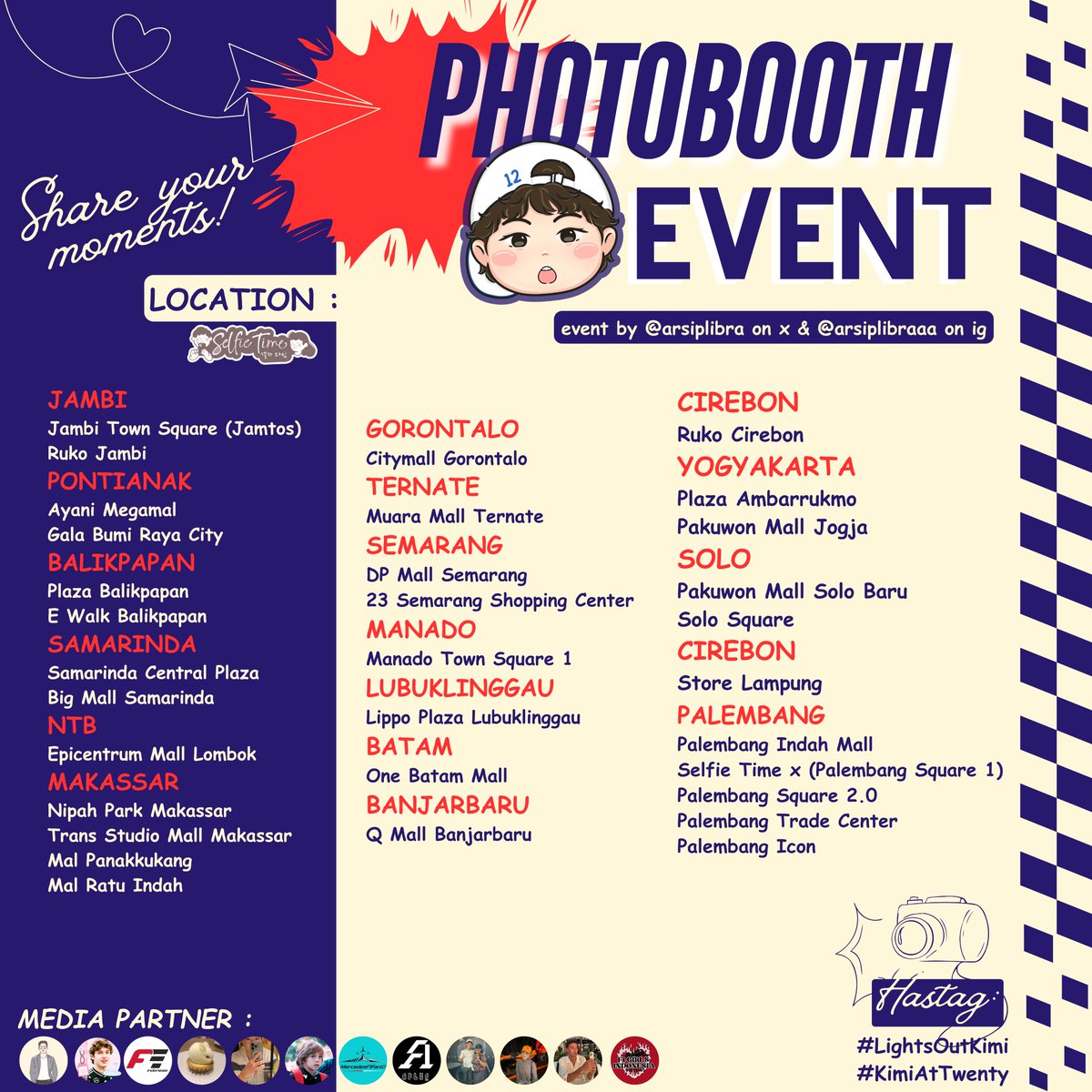 arsiplibra's tweet photo. LIGHTS OUT... IT'S KIMI'S BIRTHDAY! ๐
Celebrate Kimi Antonelli's 20th with our special photobooth frame by @arsiplibra
๐ @selfietimeid
๐๏ธ 22โ28 August 2026
Bring your bestie, your race weekend energy, snap your cutest pics, and tag us using #LightsOutKimi #KimiAtTwenty ๐๐ค๐ป https://t.co/UQESmo1h7L
