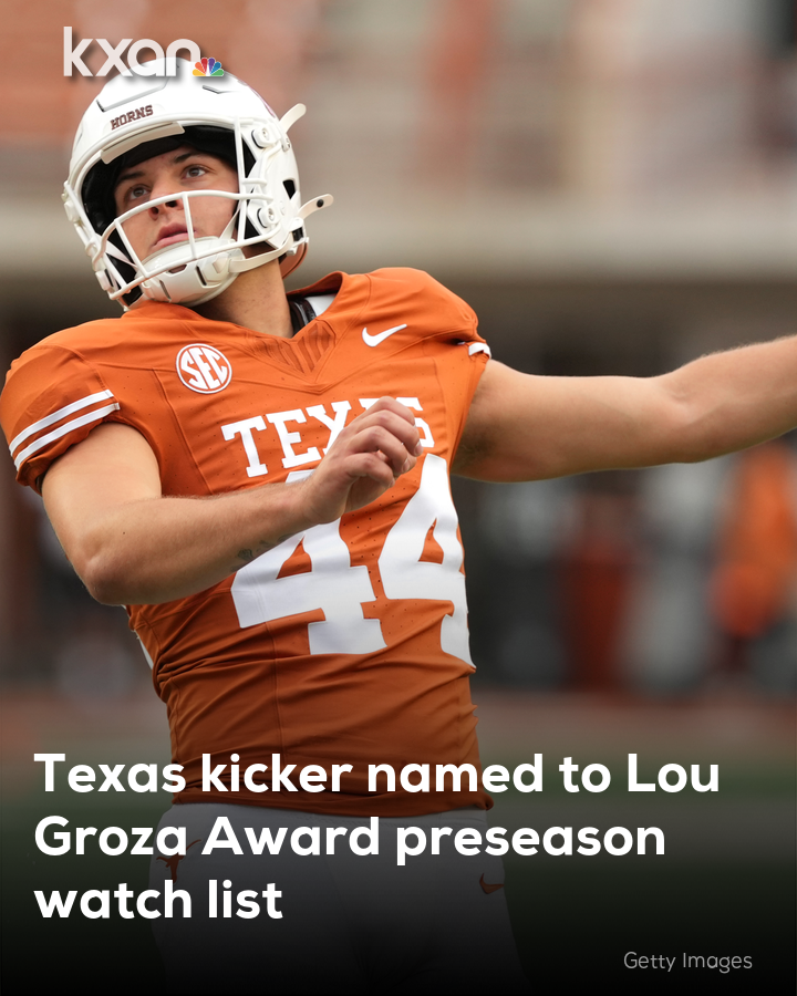KXAN_News's tweet photo. Another Longhorn lands on a preseason watch list.

Texas kicker Gianni Spetic is one of 35 players named to the Lou Groza Award watch list ahead of the 2026 season.

Full story ⬇️

https://t.co/i4usEjnr3C https://t.co/H63RvNf3lz