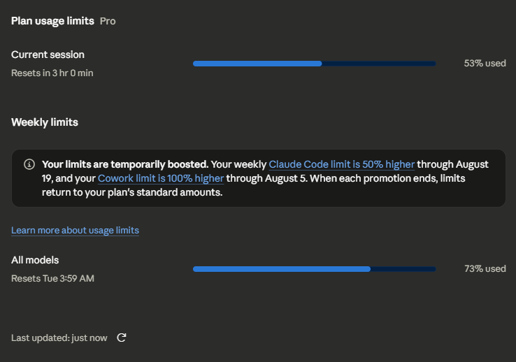 mr0xed's tweet photo. I've barely used half my quota. Did Claude forget how to do math? Getting rate limited while clearly having usage left is ridiculous. Definitely time to cancel. Sorry guys but you are losing the AI War 👋 @claudeai  @AnthropicAI https://t.co/kdS0rRc5zw