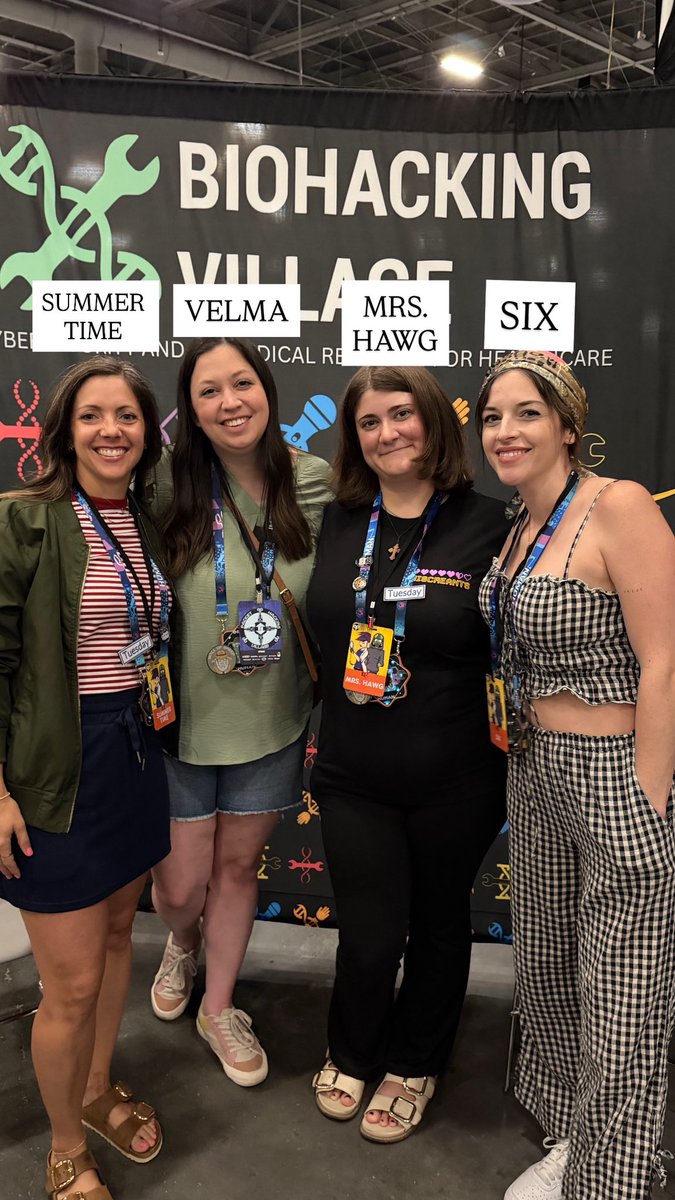 NetworkChuck's tweet photo. The whole team came to @defcon this year, spouses included. They’re not technical but they are diving right into everything at the con, including picking their tags. 

If you see them, teach them something cool 😎 https://t.co/OJ0TBbP9if
