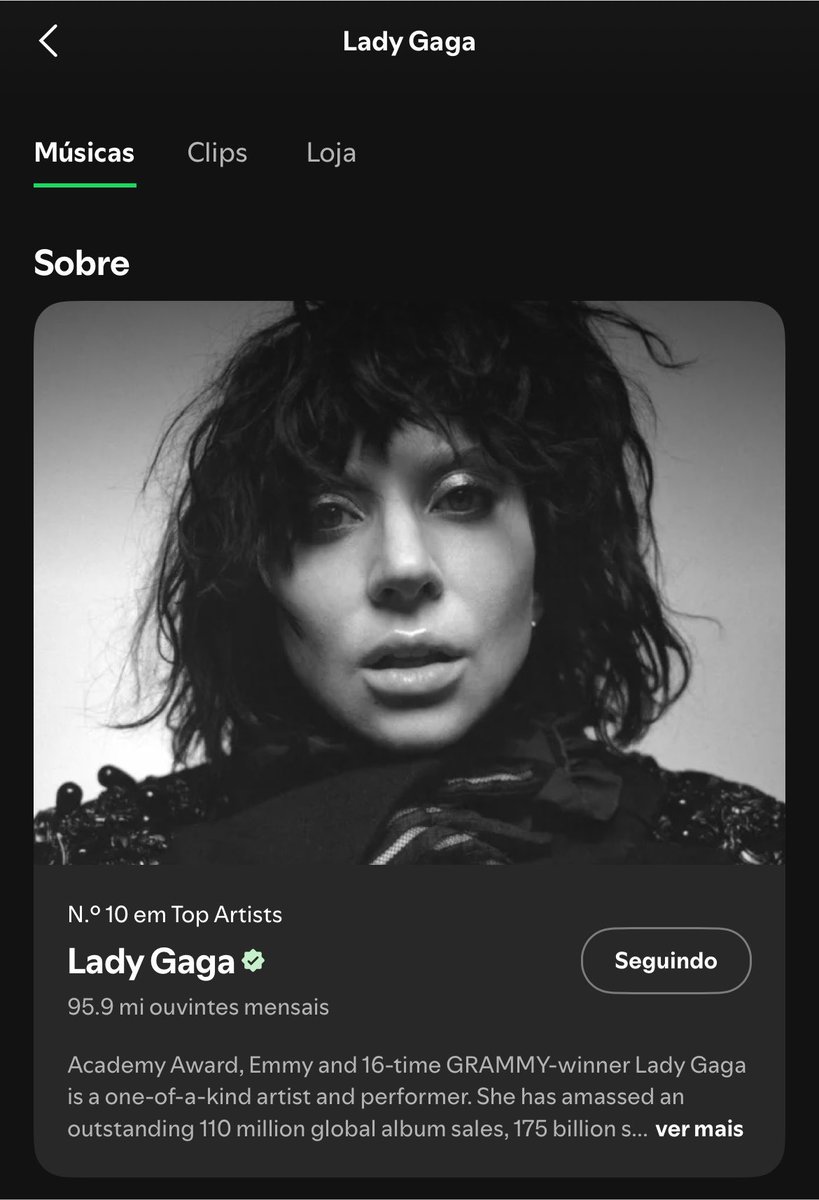AcervinhoG's tweet photo. Lady Gaga atualizou a bio de sua conta no Spotify. 

Com a vitória no Emmy, Lady Gaga está oficialmente a um prêmio (Tony) para se tornar uma artista com status o EGOT. 

Poucas de sua geração conseguiram tal feito https://t.co/wg1ErGT90f