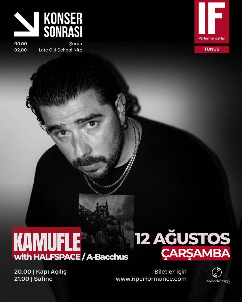 IFPerformance's tweet photo. "KAMUFLE with HALFSPACE / A-BACCHUS” @kamufle34 12 Ağustos Çarşamba akşamı saat 21’de IF Sahnesi’nde! 👯‍♀️
Biletler https://t.co/JVN2ObW79n
Sonrasında 00:00’dan itibaren "Şurup" sizlerle! ✌🏻 https://t.co/e3F6q1wYWv