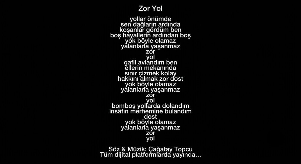 cagataymuzik's tweet photo. #ZorYol tüm dijital platformlarda yayında...
👉https://t.co/qZCo83vrxk
👉https://t.co/deNZBYIb7U
#dinle #keşfet #paylaş #müzik @Spotify @SpotifyTurkiye @youtubemusic https://t.co/HxeJq6J3ZF