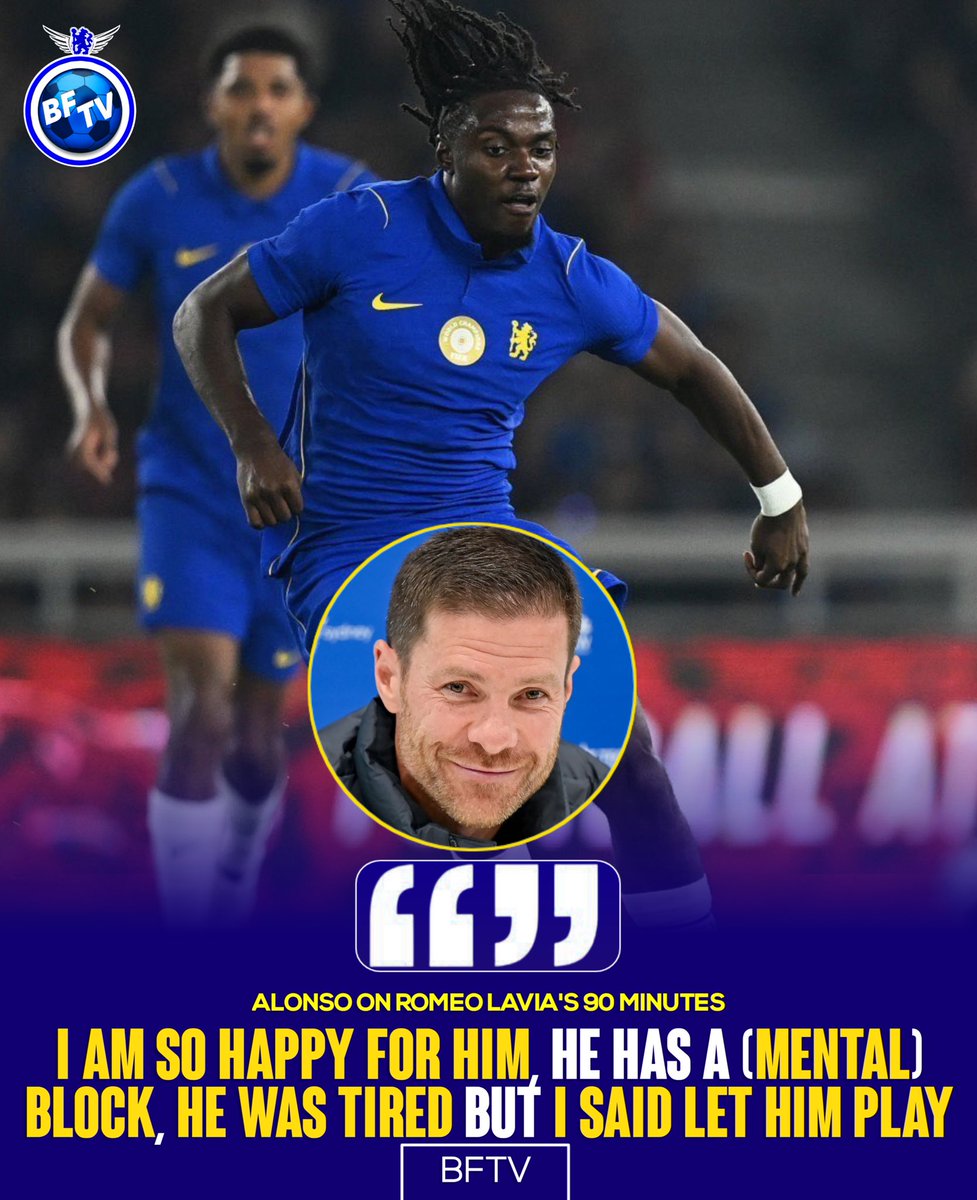 bluesfanstv's tweet photo. Blues Fans 🗣️  Alonso was delighted with Romeo Lavia’s 90-minute performance against AC Milan, praise him despite having a block and determination to finish the game despite fatigue. https://t.co/3C1cPHjyed