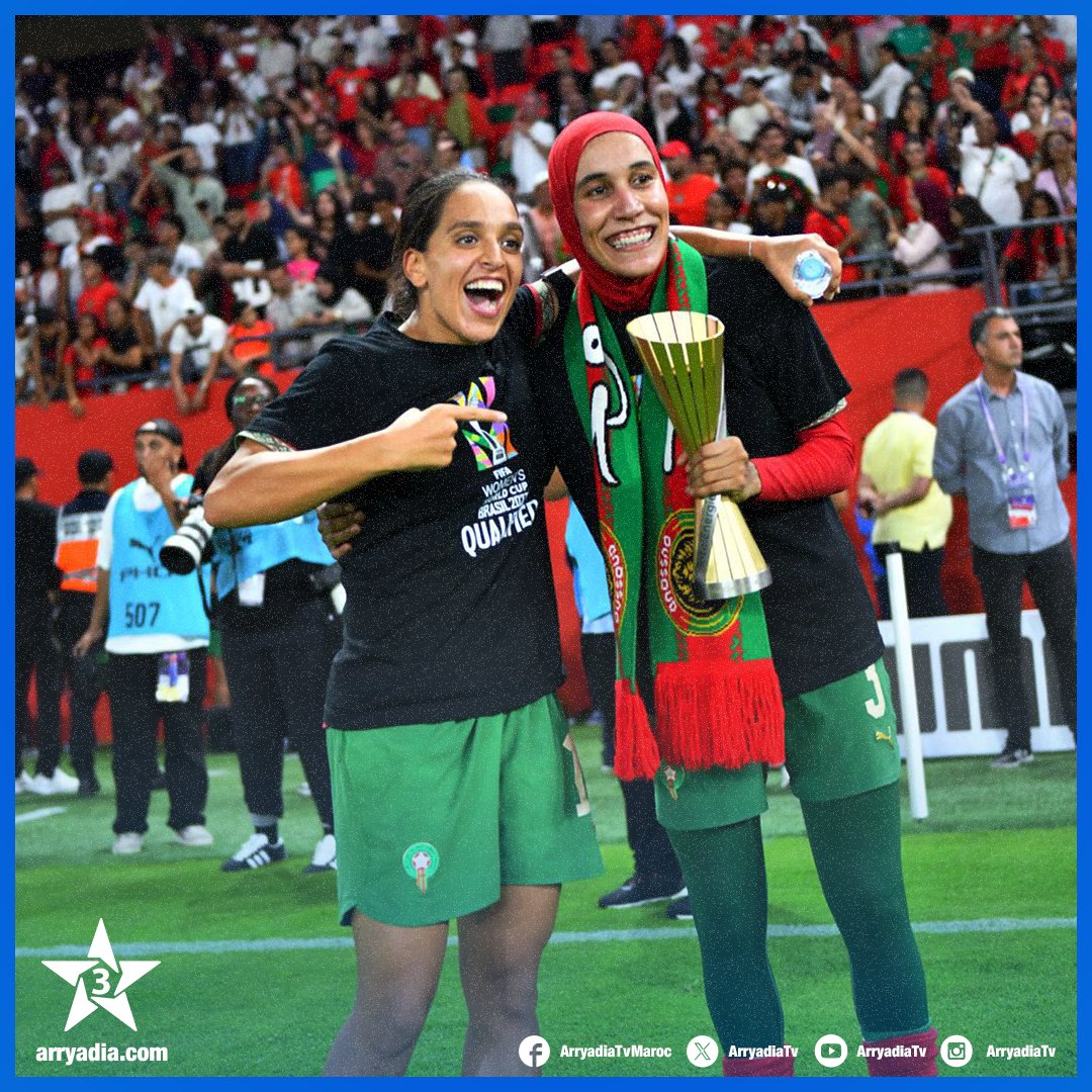 arryadiatv's tweet photo. لحظات من الفرح والفخر.. لبؤات الأطلس يواصلن كتابة التاريخ بالتأهل إلى نصف نهائي كأس أمم إفريقيا وضمان بطاقة العبور إلى نهائيات كأس العالم. 

#TotalEnergiesWAFCON2026 #FRMF #ENMaroc #MARRSA https://t.co/ZsEB1v2tZz