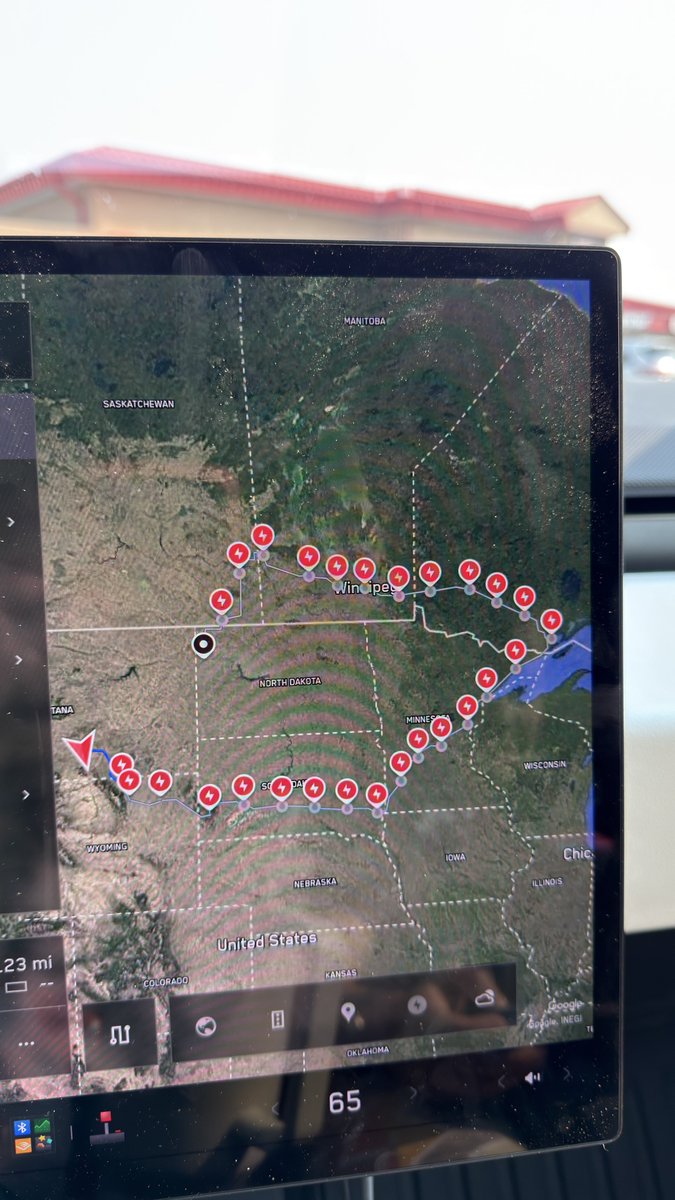 TheRealFundarek's tweet photo. @Tesla @TeslaCharging 
Navigation software updated on my CT while supercharging and this is its new recommended route home from Billing, MT to Williston, ND. All chargers home are operational. Wtf! https://t.co/nQ1EcrEyon