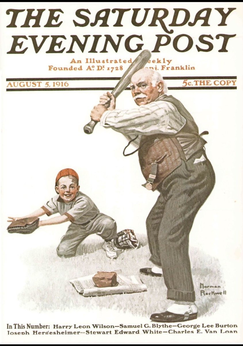 adamdigital's tweet photo. 110 years ago this week, Norman Rockwell’s third cover for The Saturday Evening Post, “Gramps at the Plate,” appeared on newsstands.

He was 22 and at the beginning of a relationship with the Post that would last almost 50 years and produce more than 300 covers.

Rockwell covers reached millions of homes, and his paintings of everyday life helped give a shared national culture a visual language.

It’s hard to imagine an illustrator, or a publication, commanding that kind of influence today. There are many more places to look now, which also means far fewer things that almost everyone sees.