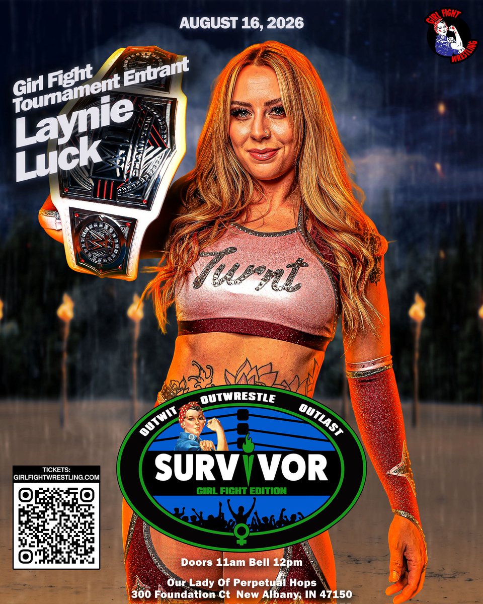 GirlFightWrest's tweet photo. SHE’S BACK… AND SHE’S BRINGING THE PARTY!

@LaynieLuck returns on Aug 16th and enters SURVIVOR: Girl Fight Edition! 🏝️

Bring school supplies to the show and help us make sure our teachers and students have what they need!

Outwit. Outwrestle. Outlast. And GIVE BACK! 🍎 https://t.co/YOMGT8kJjr