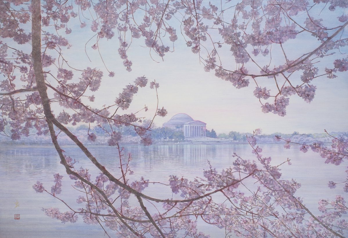 SatoSakuraTokyo's tweet photo. ＼涼しくお花見！#中目黒 より徒歩5分／   
開催中の桜百景展では、涼しげでクリアな桜作品をご覧頂けます。是非涼しくゆっくり夏のお花見は如何でしょうか。左より)伊達良《Spring Park 》2017年、高宮城延枝《深山に春》2013年、中島千波《石部の櫻》2015年 #郷さくら美術館 #日本画 https://t.co/GaSjXhzVKj