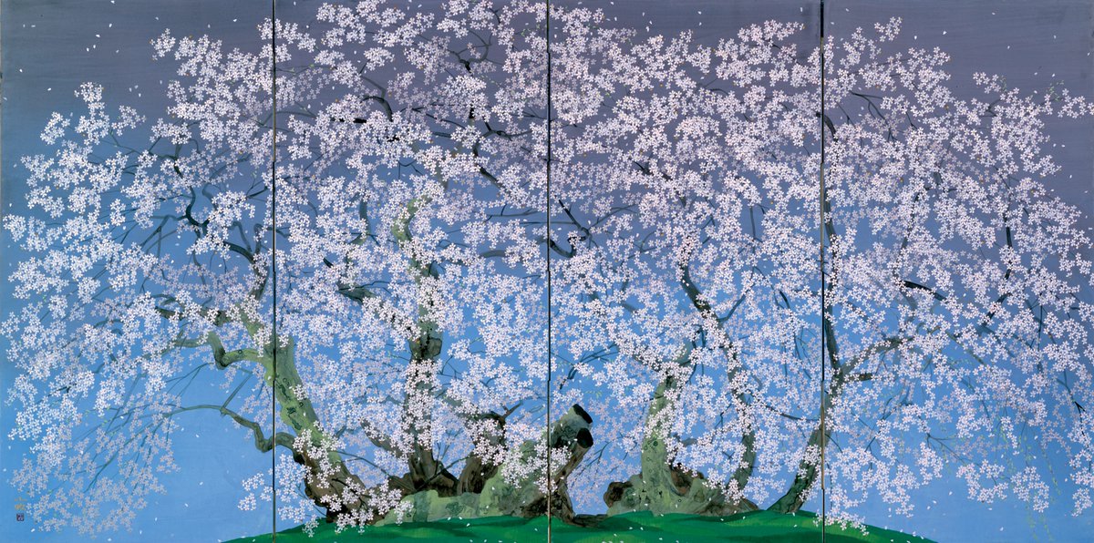 SatoSakuraTokyo's tweet photo. ＼涼しくお花見！#中目黒 より徒歩5分／   
開催中の桜百景展では、涼しげでクリアな桜作品をご覧頂けます。是非涼しくゆっくり夏のお花見は如何でしょうか。左より)伊達良《Spring Park 》2017年、高宮城延枝《深山に春》2013年、中島千波《石部の櫻》2015年 #郷さくら美術館 #日本画 https://t.co/GaSjXhzVKj