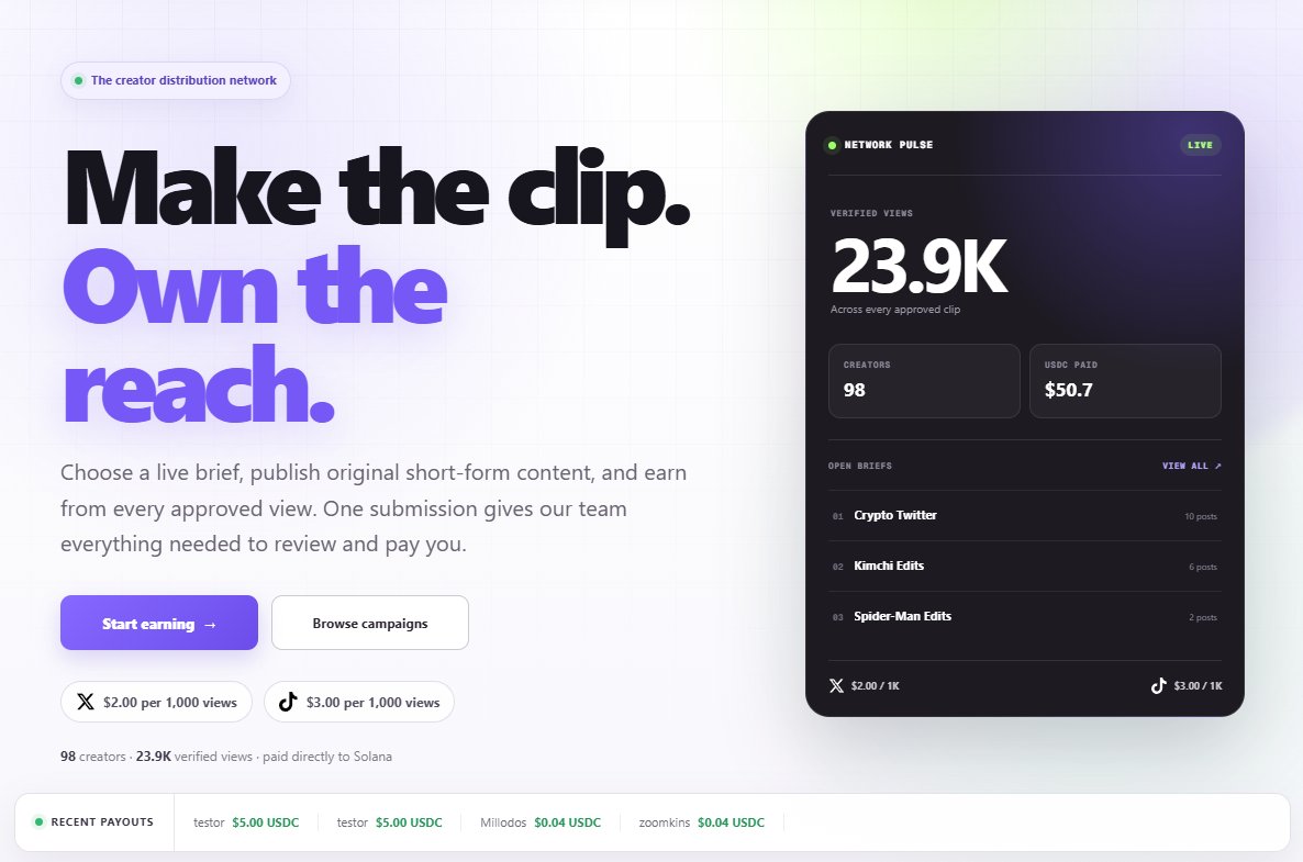 clipfarmtoday's tweet photo. Stats from the past hour!

• 98 new creators joined
• $50 USDC paid to 17 unique creators
• Over 23,000 views generated

Start earning at https://t.co/kBesN00FqZ https://t.co/kqkLPWCDbM