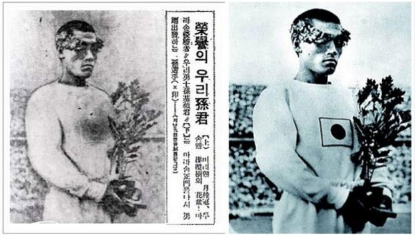 Albert_kokinji's tweet photo. 1936年の今日、韓国人の孫基禎（ソン・ギジョン）選手が"日本代表"としてベルリン五輪男子マラソンに出場し、金メダルを獲得。東亜日報は紙面写真で日章旗を消去。これに対し朝鮮総督府警務局が社会部長等を逮捕し、東亜日報に発刊停止処分を下した。 https://t.co/u3VlFKN6lF