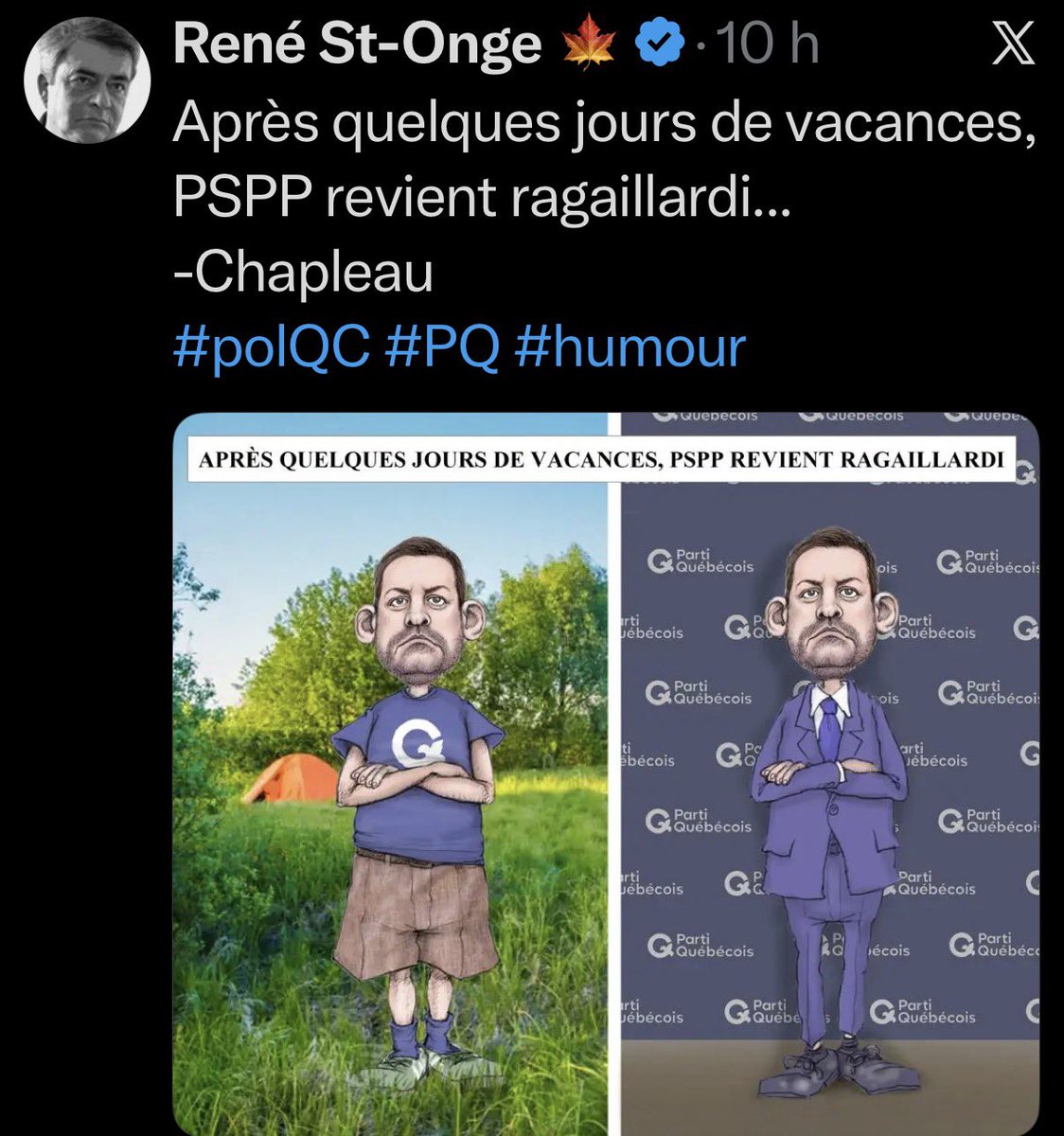 leClairObscurX's tweet photo. Eh ben. On voit d’où vient l’inspiration de Chapleau pour son dessin sur PSPP. L’article de celle qui ne laissait pas terminer les questions qu’elle posait elle-même à PSPP.
#clic https://t.co/2aL3kntyFY